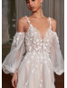 Beaded Ivory Lace Tulle Mocha Lining Sparkling Wedding Dress